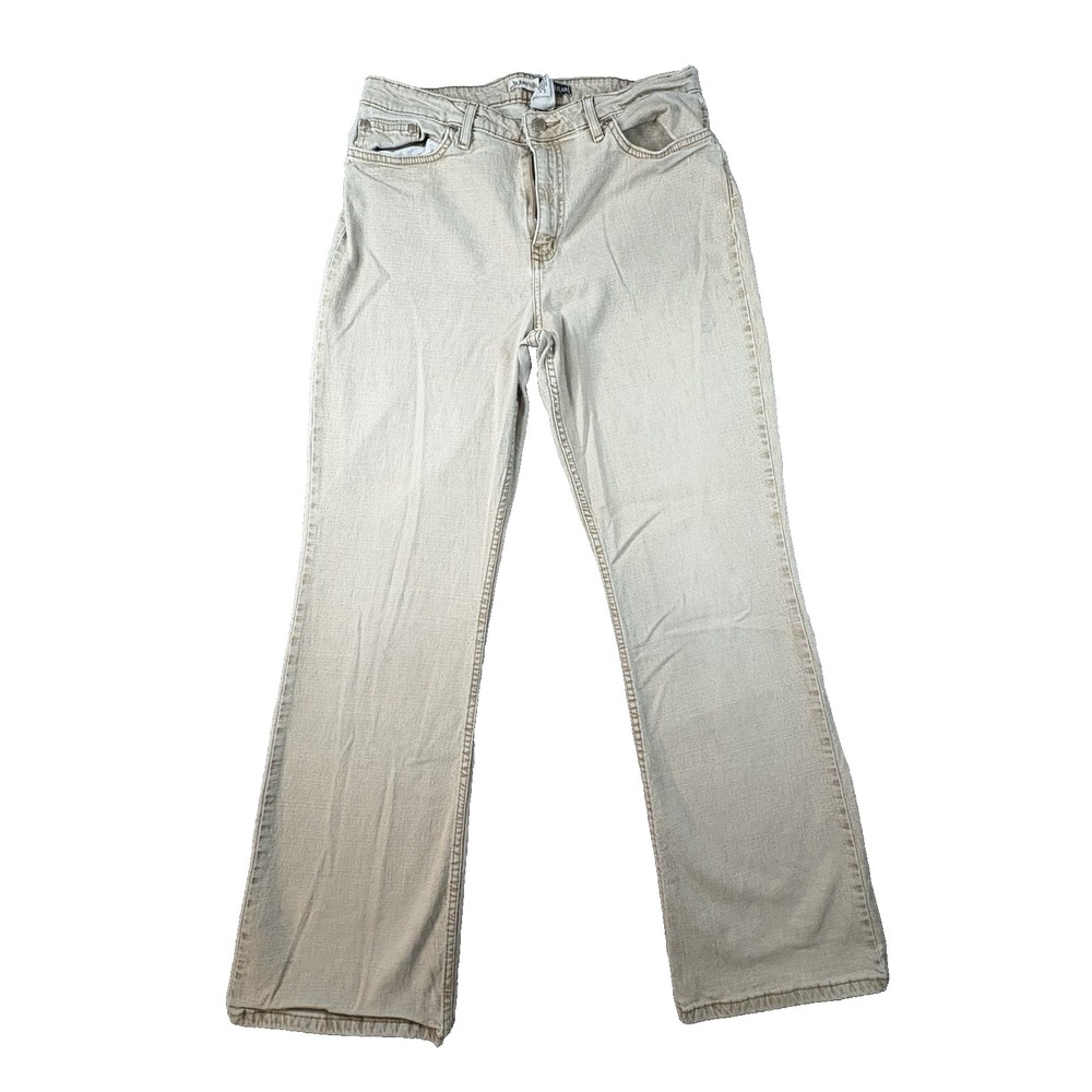 St‎ Johns Bay Women's 14 (32.5x30.75) Beige Stretch Flare Bootcut Jeans SEE DESC